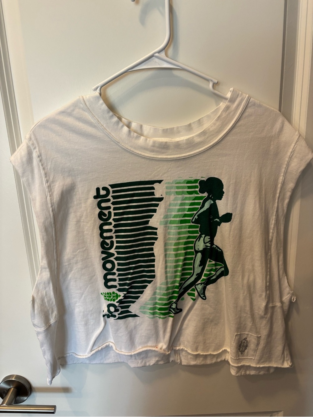 FP Movement by Free People White Tee with Green & Black Runner Graphic